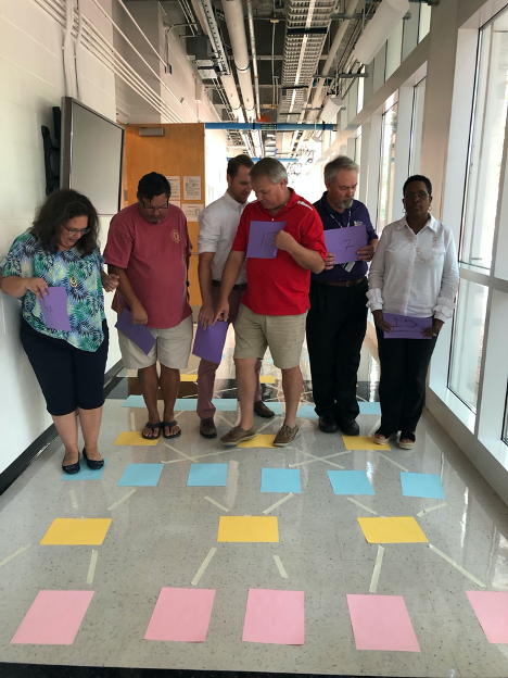 A team of middle and high school teachers and Joel Sweatte engaged in a computational problem-solving activity.