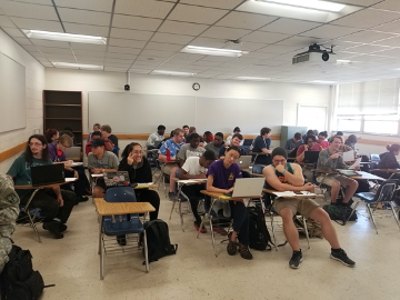 Students engaged in active learning activities in CSCI 2400 class in Fall 2019.