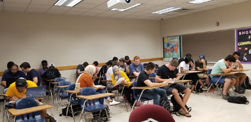 Students engaged in active learning activities in CSCI 3700 class in Fall 2019.